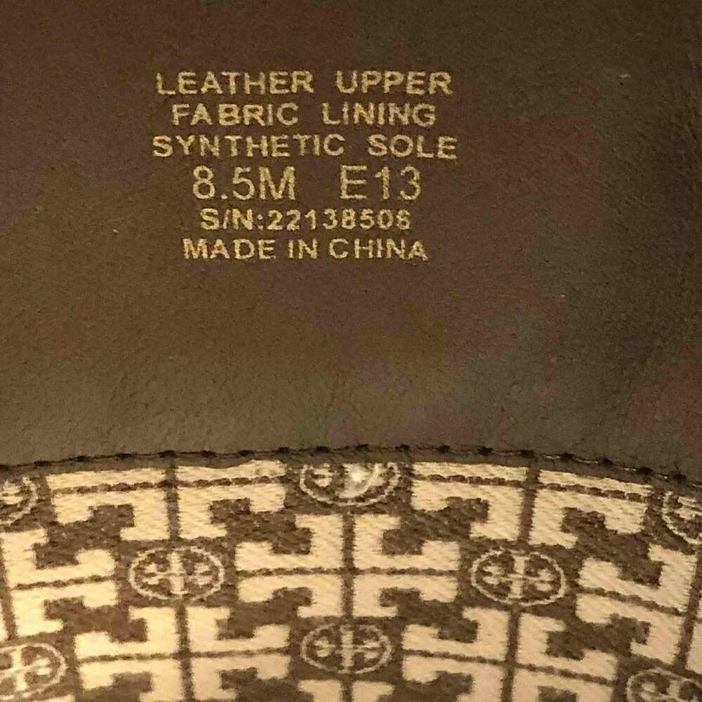 TORY BURCH Kiernan Leather Riding Boot Saddle Brown Gold Metal Logo 8.5 MSRP$450